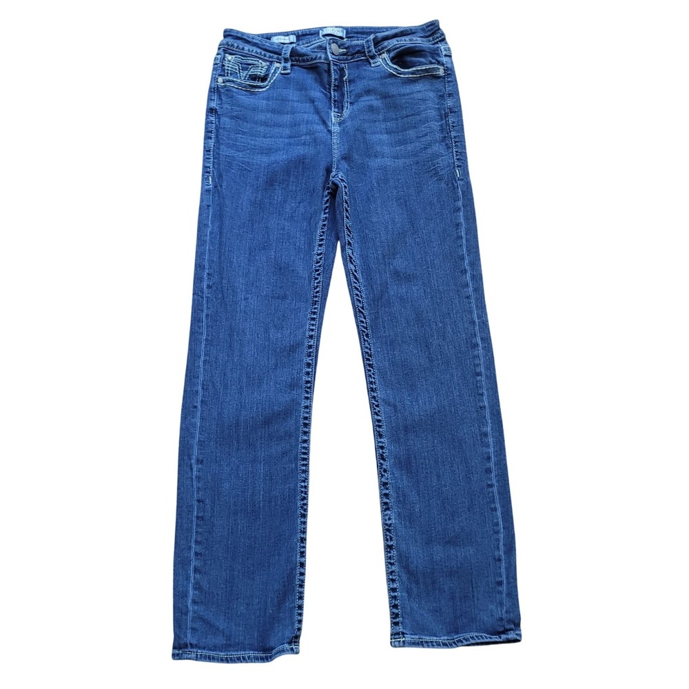 Vigoss Women Straight Jeans Embroidered 14 Medium Wash Contrast